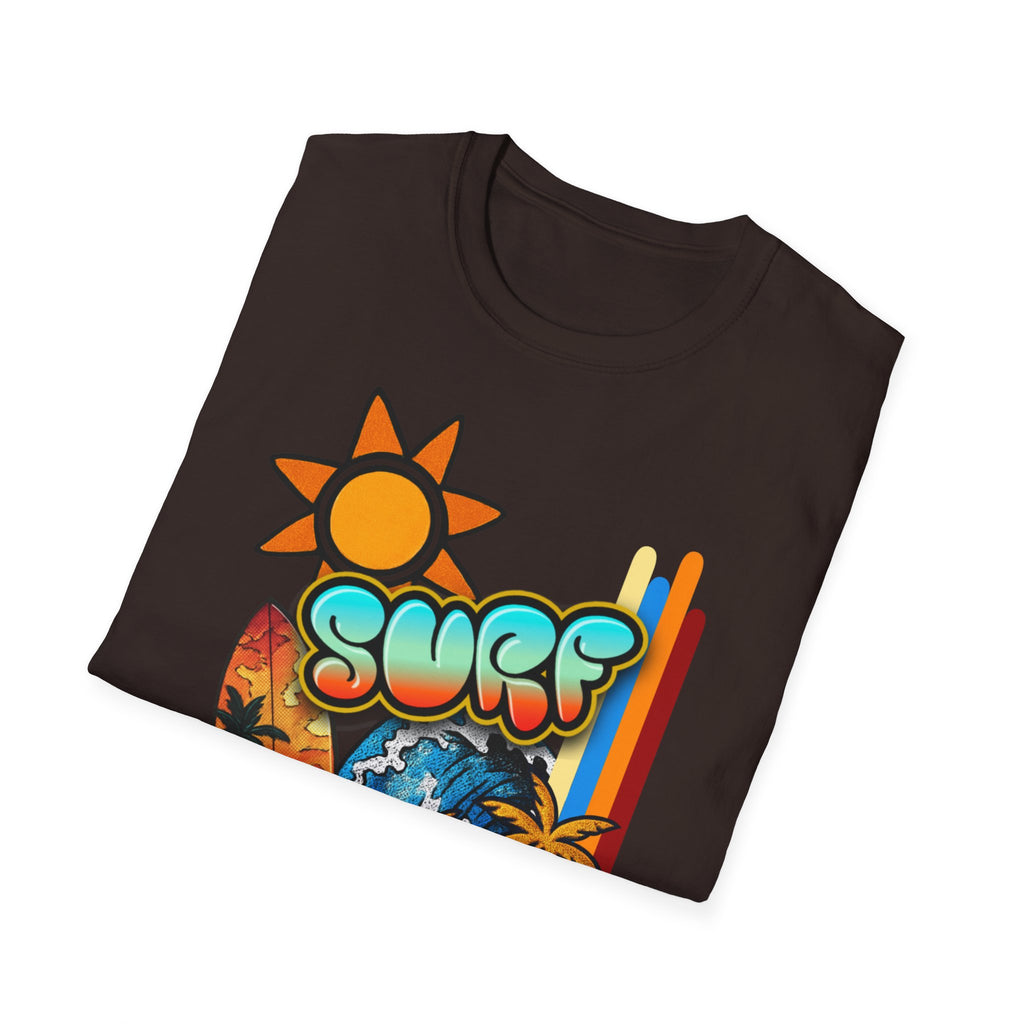 Surf Hawaii T-Shirt — Retro Tropical Sun & Palm Beach Tee