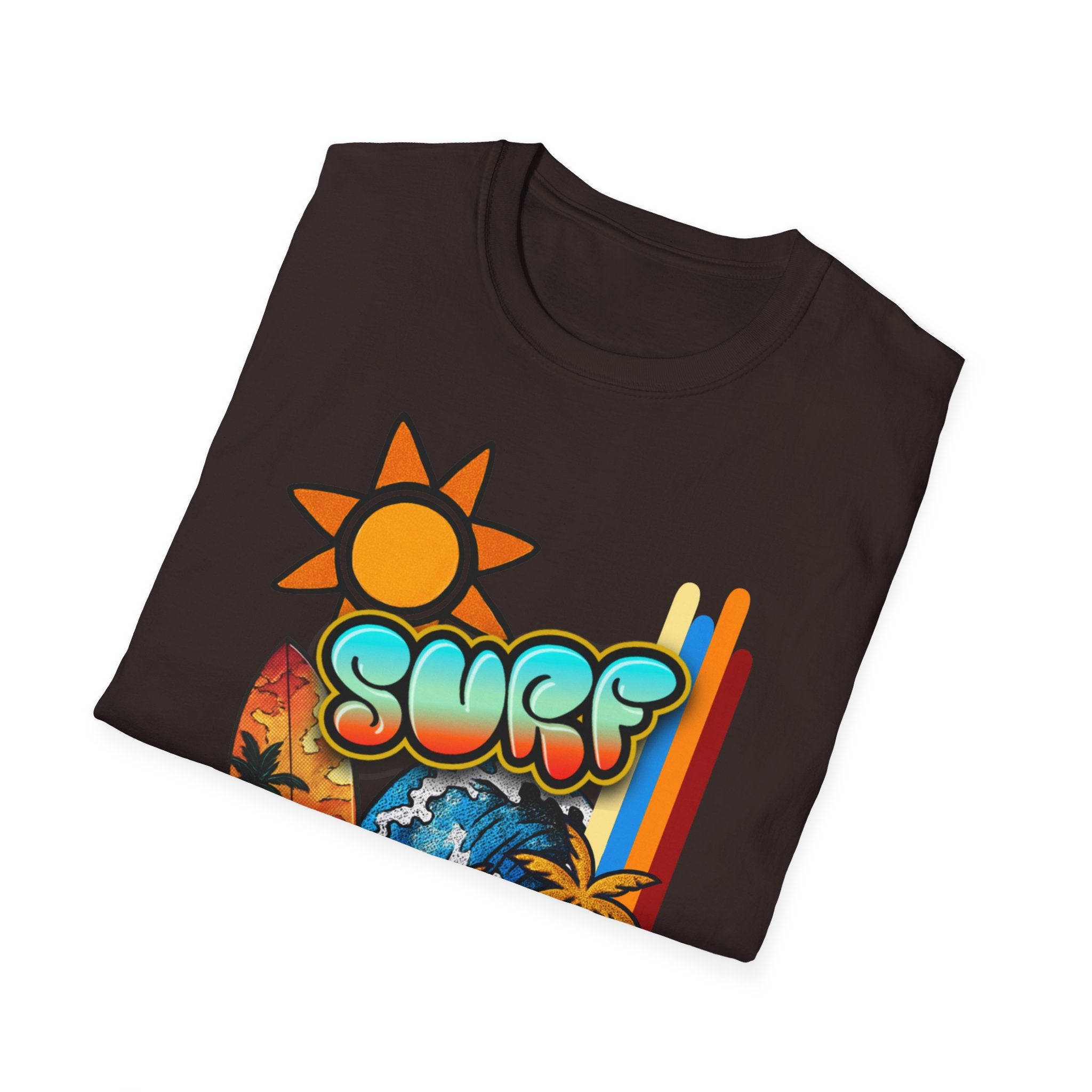 Surf Hawaii T-Shirt — Retro Tropical Sun & Palm Beach Tee