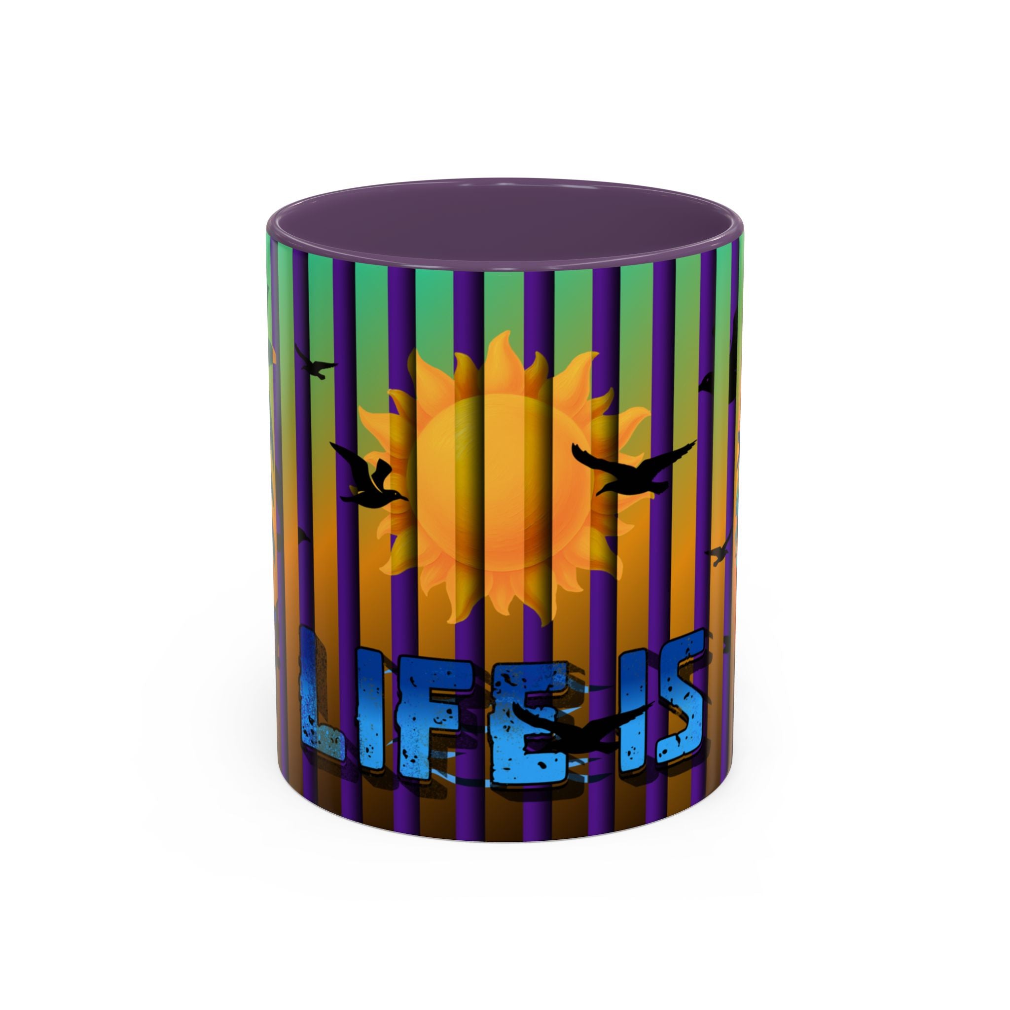 Surfing Life Coffee Mug — Colorful Sun & Surfboard Accent Mug (11/15oz)