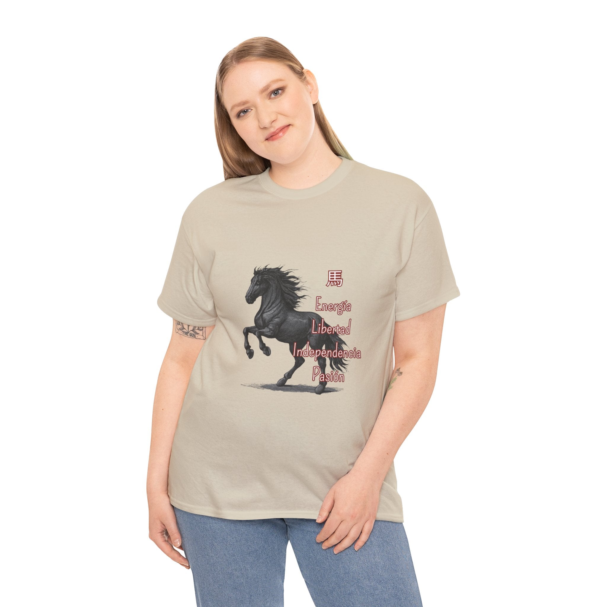 Galloping Black Horse Tee — 'Energy, Liberty, Independence, Passion' Graphic T-Shirt