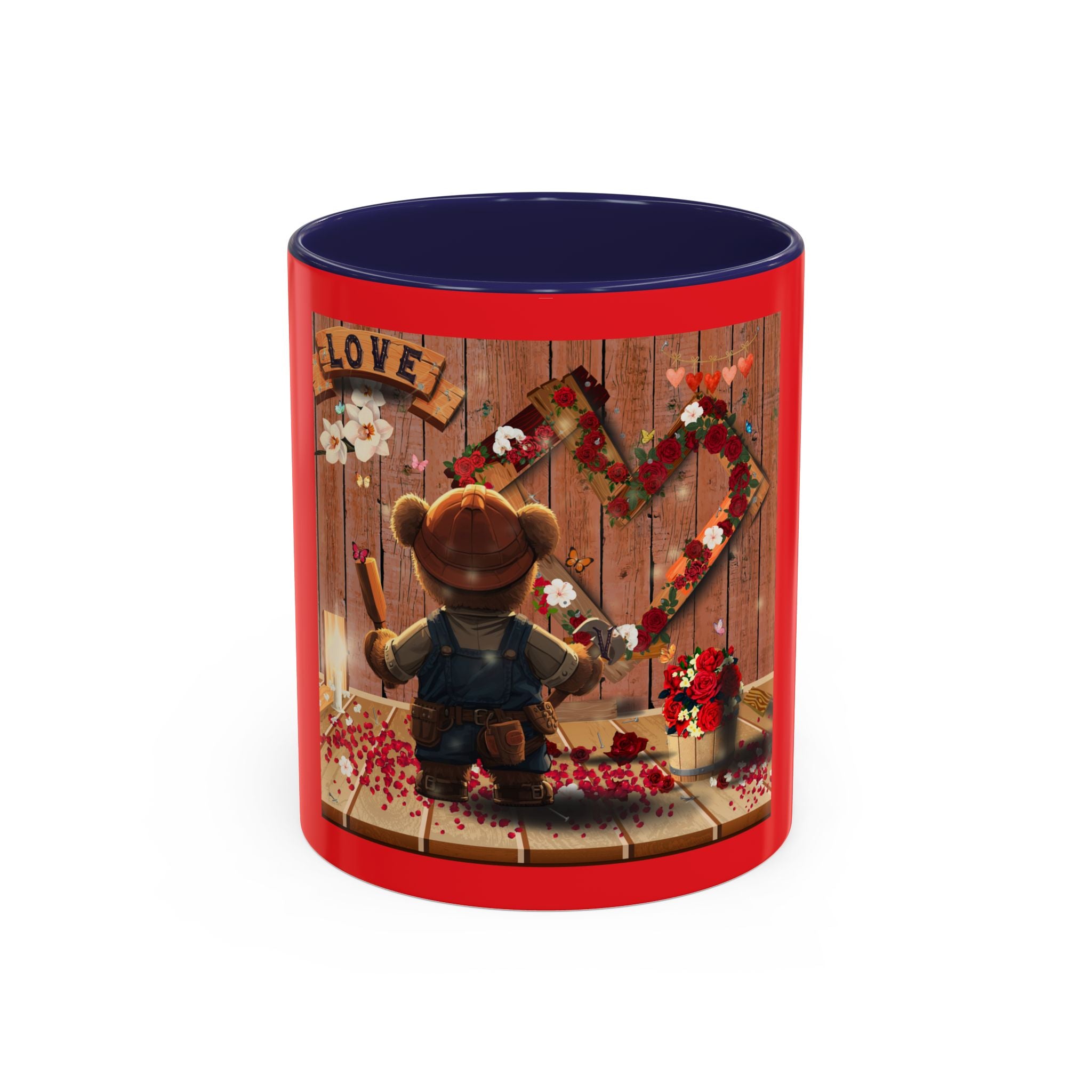 Valentine Bear Coffee Mug — Rustic Heart Cottagecore Accent Mug (11/15 oz)