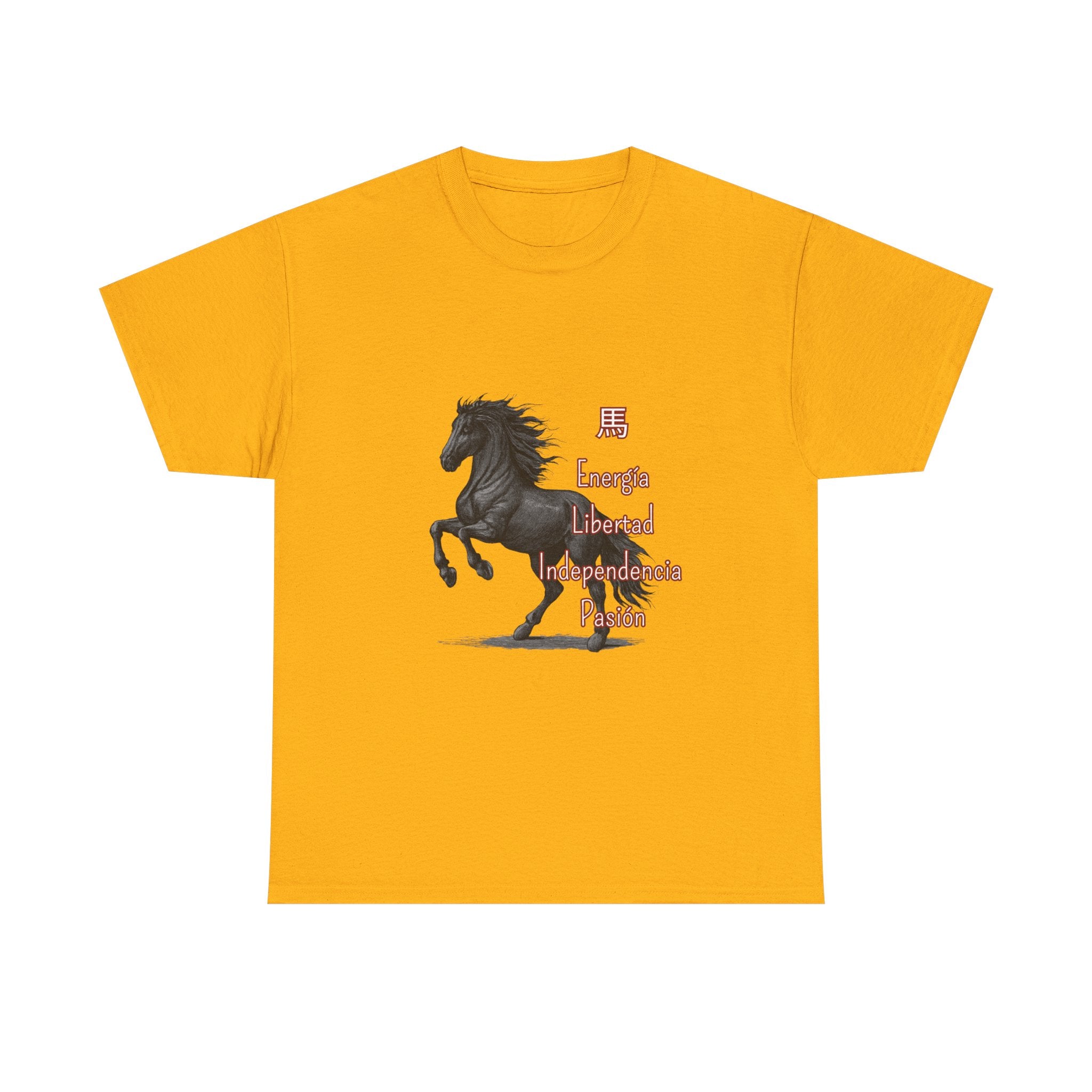 Galloping Black Horse Tee — 'Energy, Liberty, Independence, Passion' Graphic T-Shirt