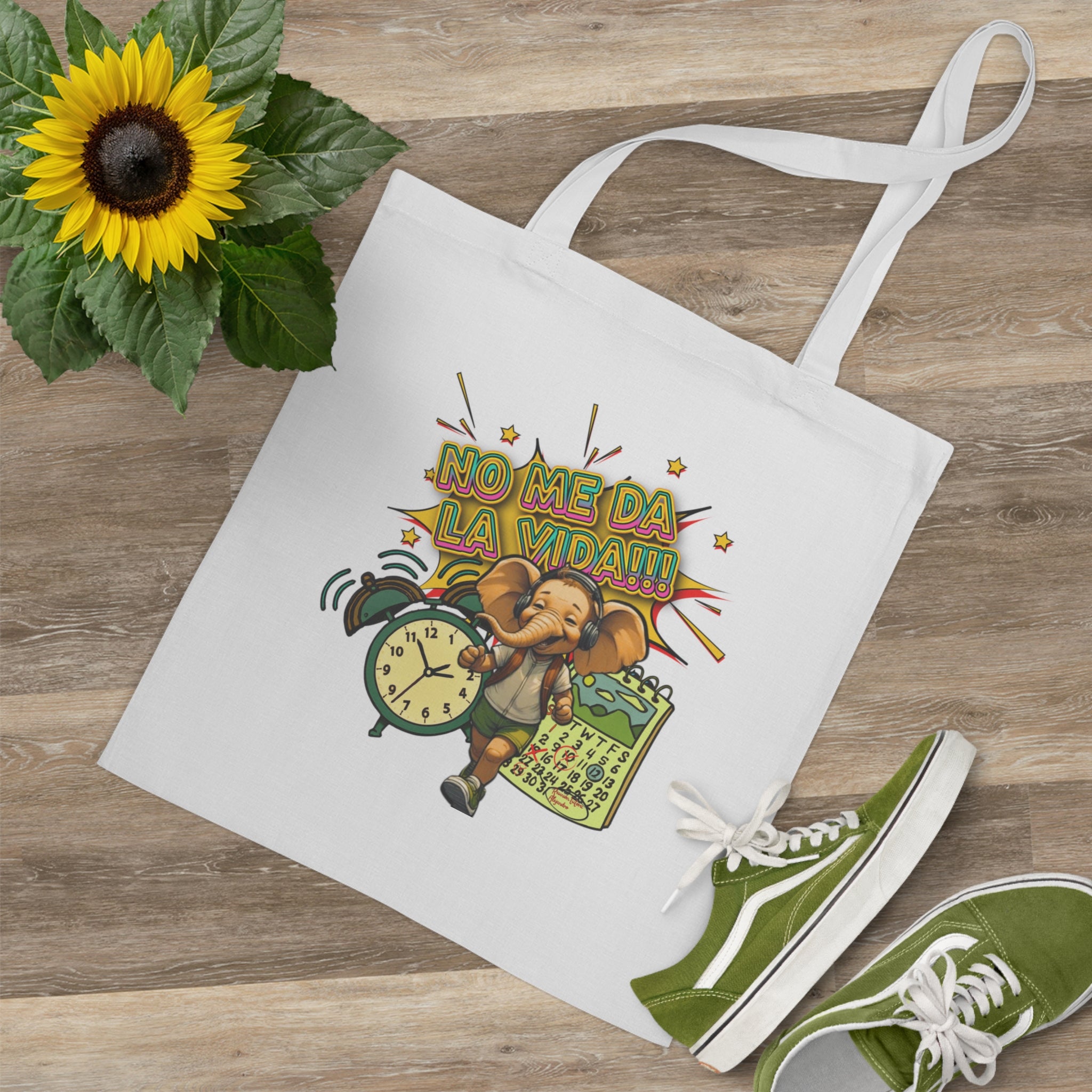 No Me Da La Vida Elephant Tote Bag – Funny Spanish Alarm Clock Design