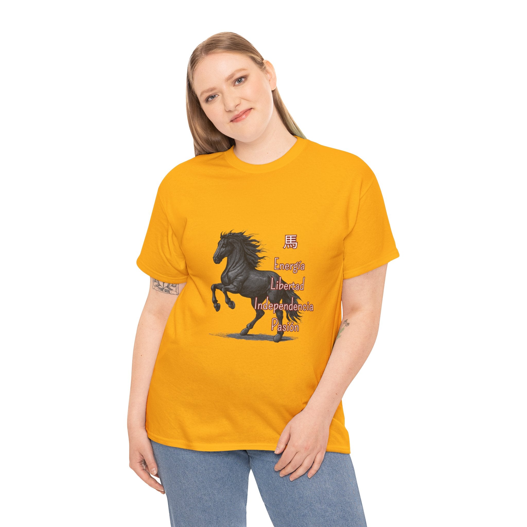 Galloping Black Horse Tee — 'Energy, Liberty, Independence, Passion' Graphic T-Shirt