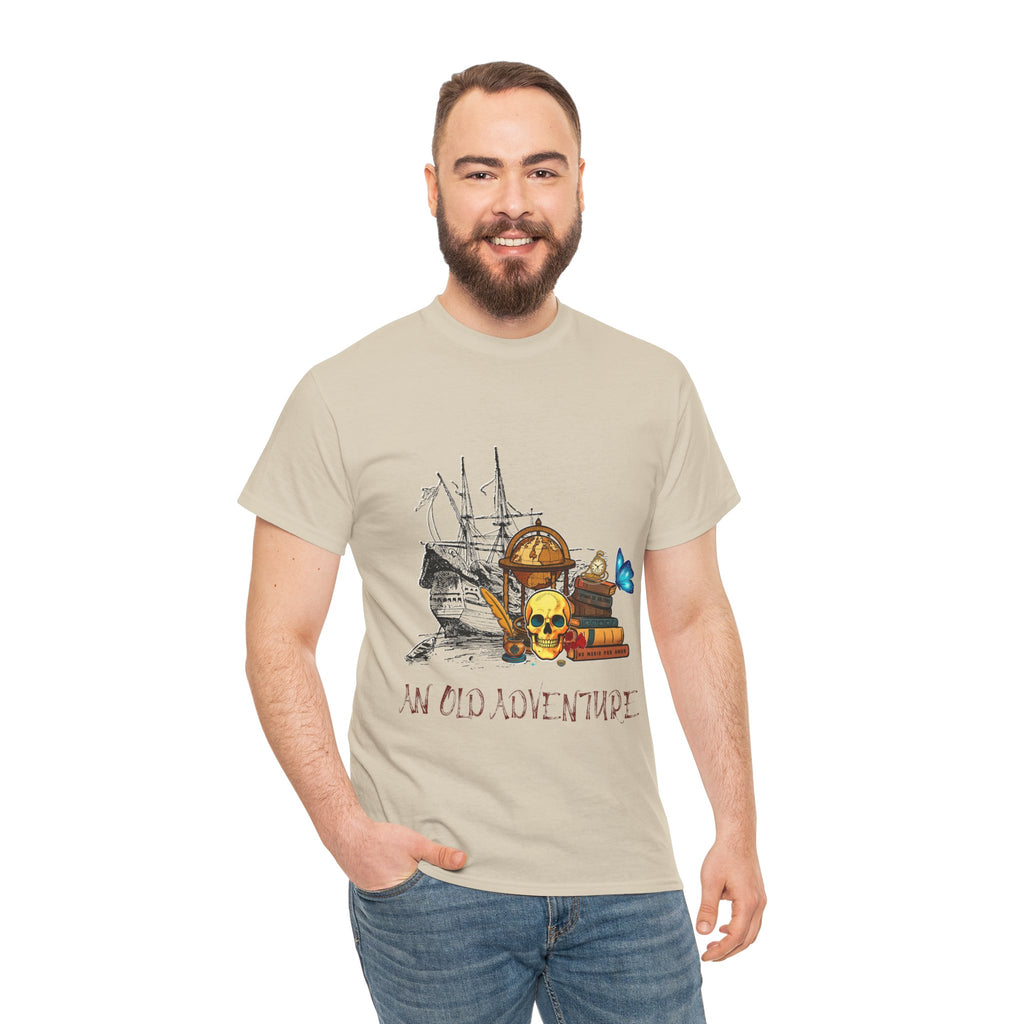 Adventure Skull AND BOOK — Vintage Ship, Globe & Books Graphic Shirt (An Old Adventure)