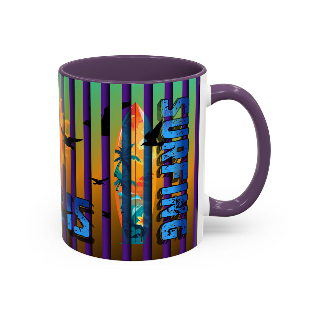Surfing Life Coffee Mug — Colorful Sun & Surfboard Accent Mug (11/15oz)