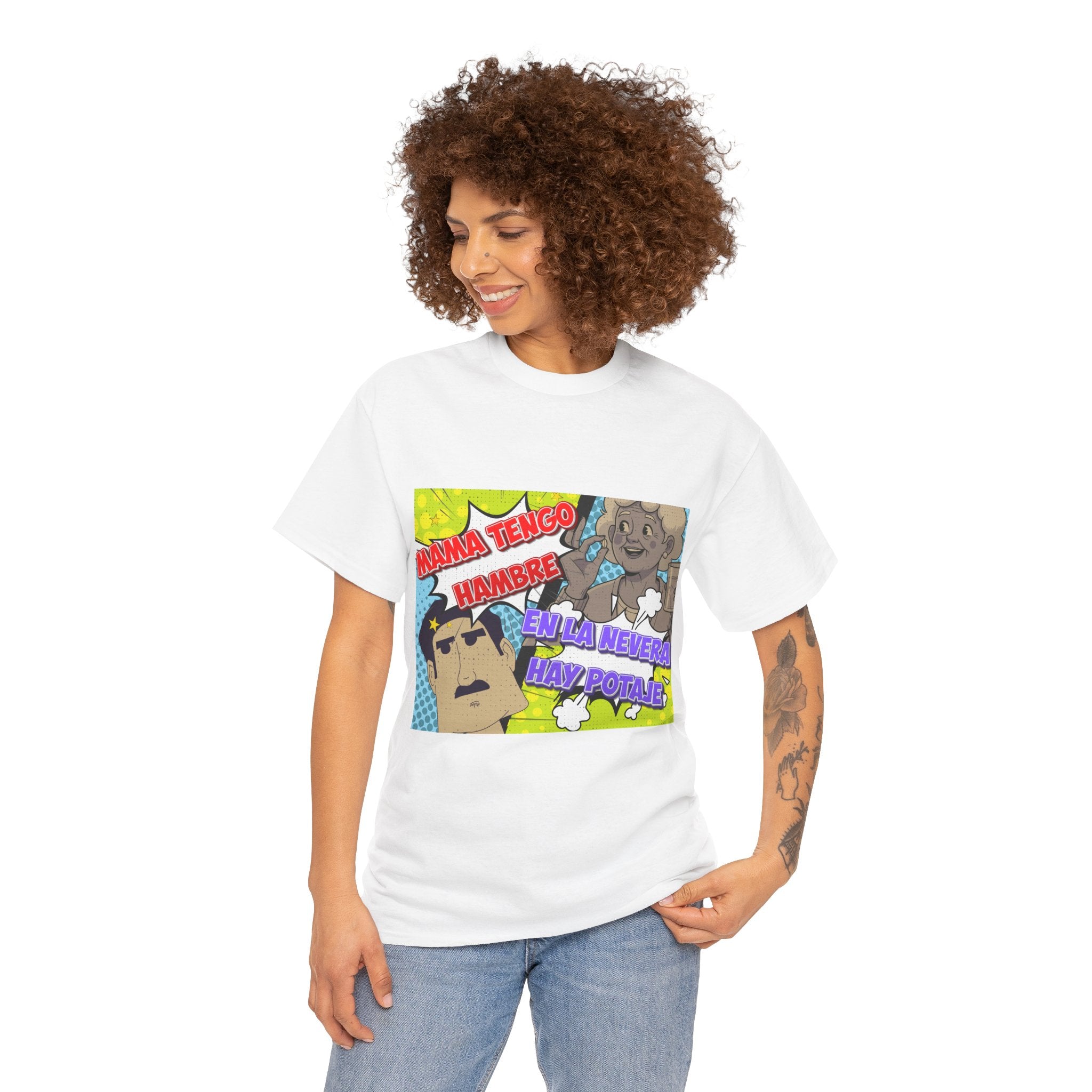 Pop Art Spanish Meme T-Shirt — "Mamá tengo hambre" Comic Tee