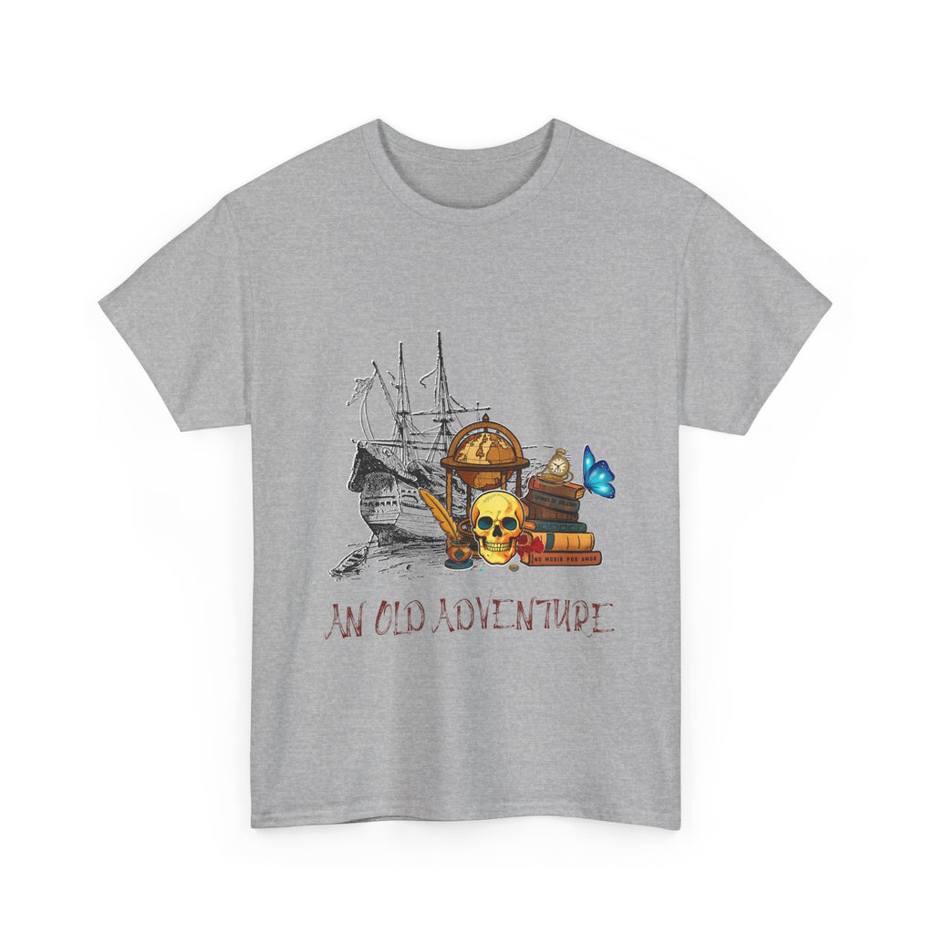 Adventure Skull AND BOOK — Vintage Ship, Globe & Books Graphic Shirt (An Old Adventure)