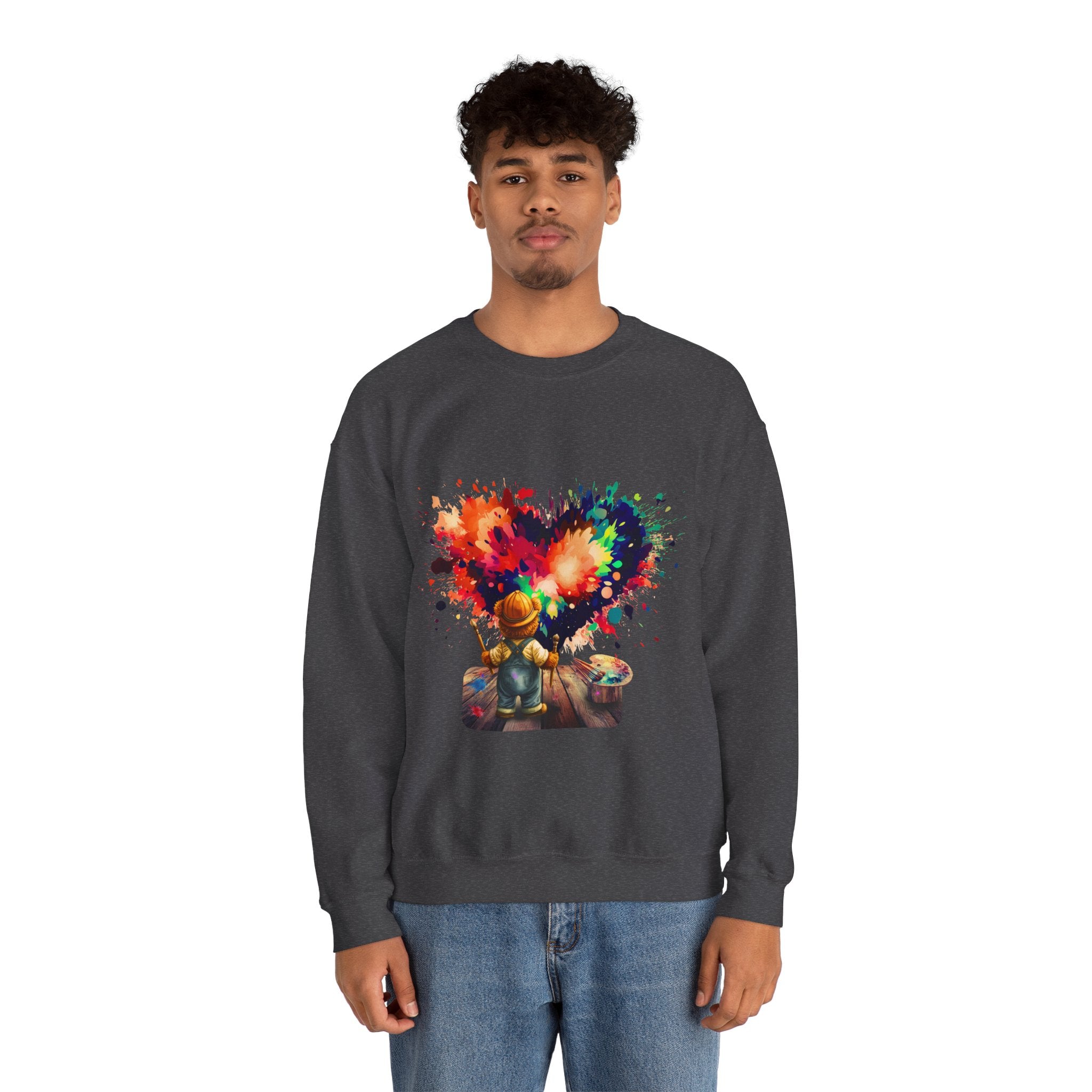Paint Heart Crewneck Sweatshirt — Artist Painting Colorful Heart Design
