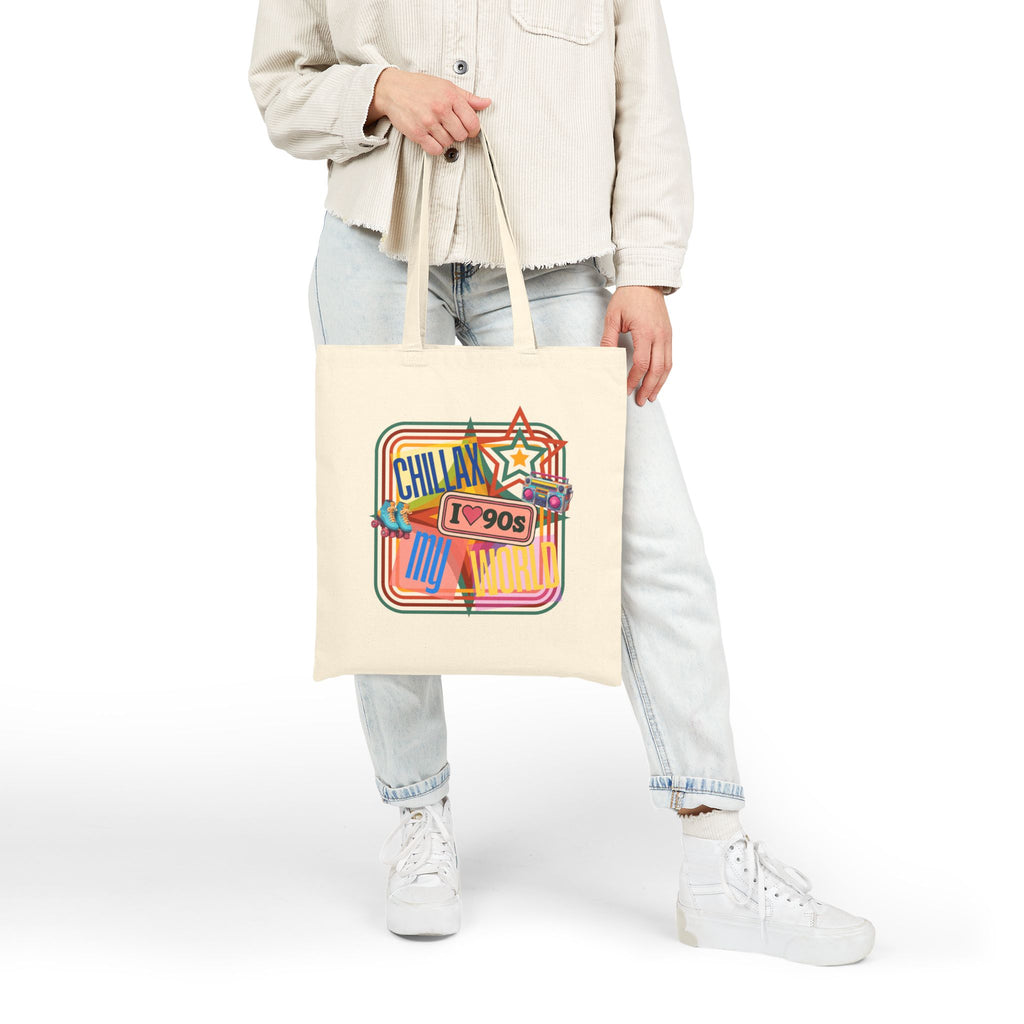 Tote Bag — Vintage 90s 'Chillax My World' Retro Graphic Cotton Canvas Tote