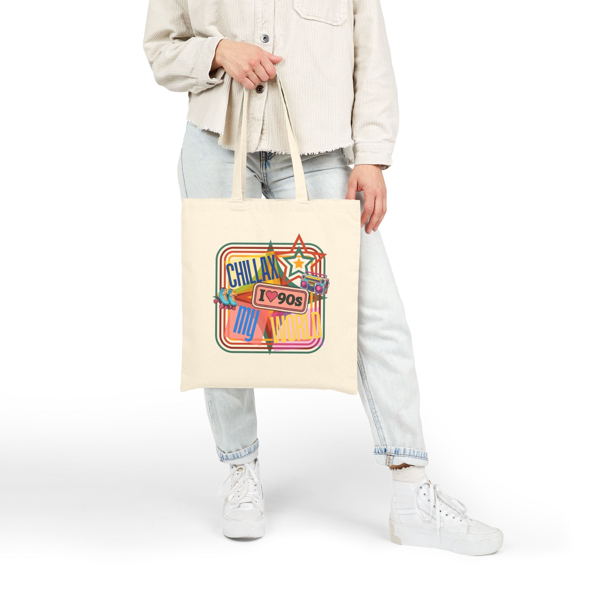 Tote Bag — Vintage 90s 'Chillax My World' Retro Graphic Cotton Canvas Tote