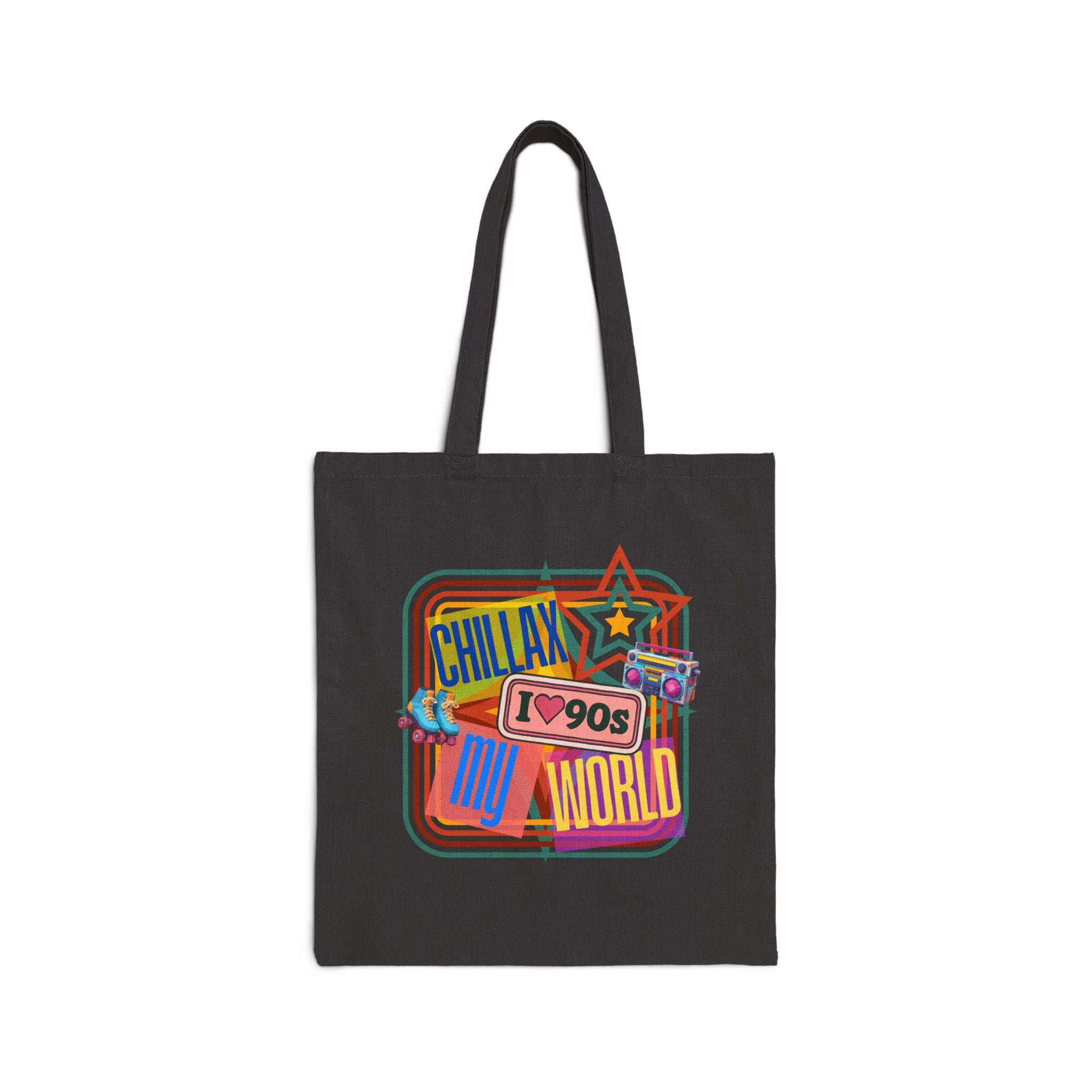 Tote Bag — Vintage 90s 'Chillax My World' Retro Graphic Cotton Canvas Tote