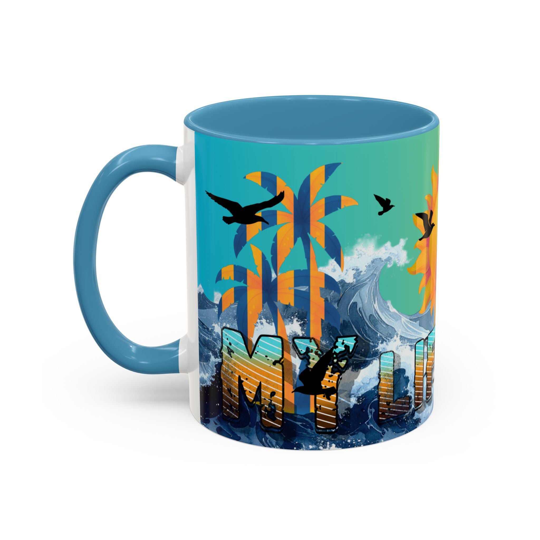 Coffee Mug — "Life Is Surfing" Colorful Sunset Surfboard Beach Ceramic Accent Mug (11/15oz)