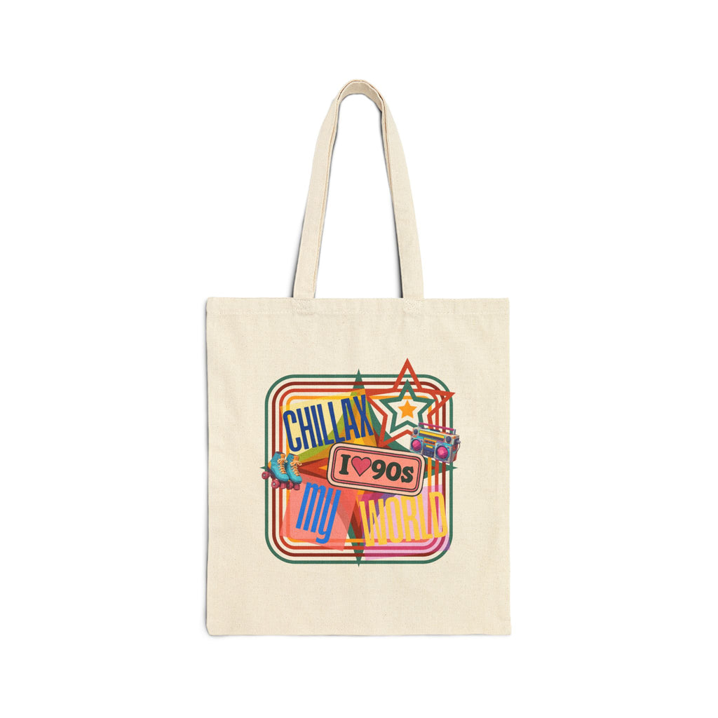 Tote Bag — Vintage 90s 'Chillax My World' Retro Graphic Cotton Canvas Tote
