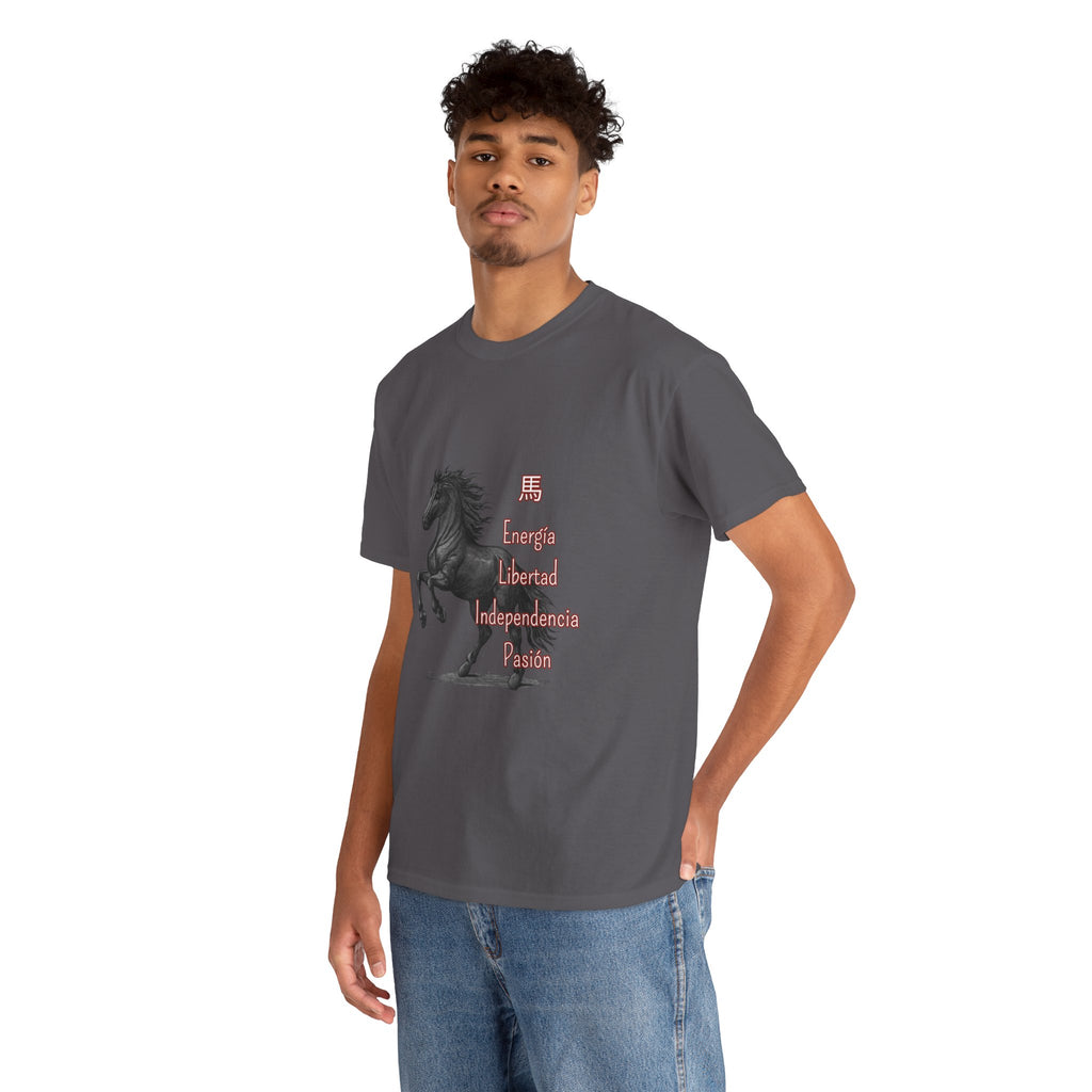 Galloping Black Horse Tee — 'Energy, Liberty, Independence, Passion' Graphic T-Shirt