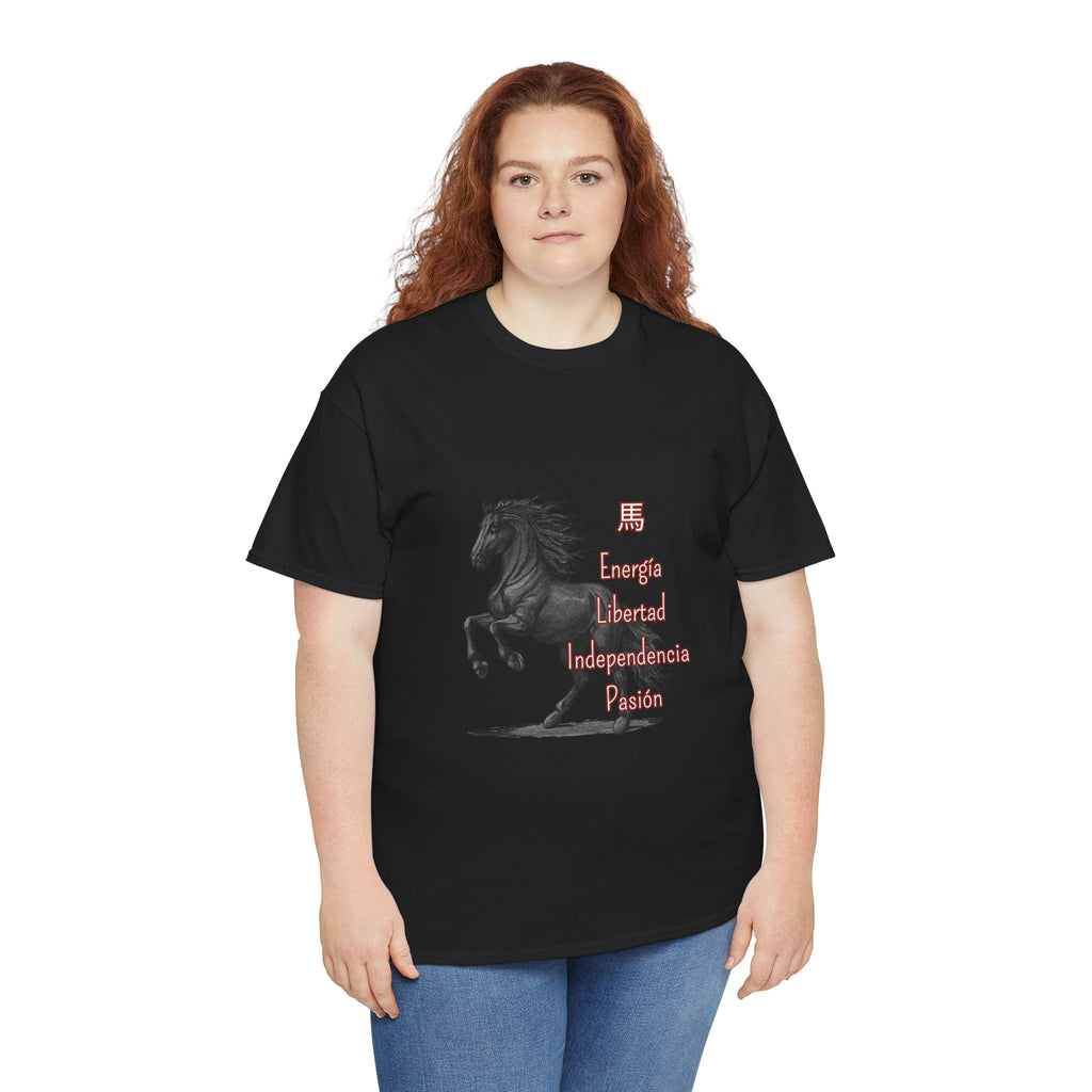 Galloping Black Horse Tee — 'Energy, Liberty, Independence, Passion' Graphic T-Shirt