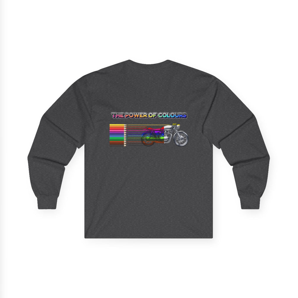 Long Sleeve Tee — 'The Power of Colours' Rainbow Motorcycle Graphic