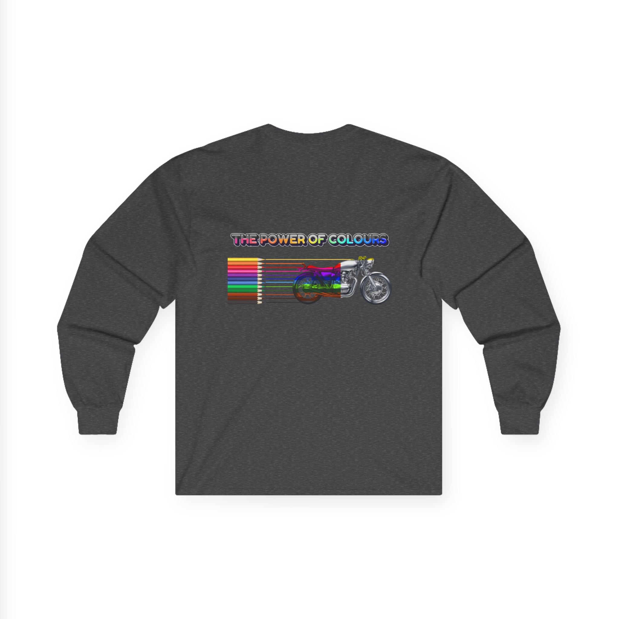 Long Sleeve Tee — 'The Power of Colours' Rainbow Motorcycle Graphic