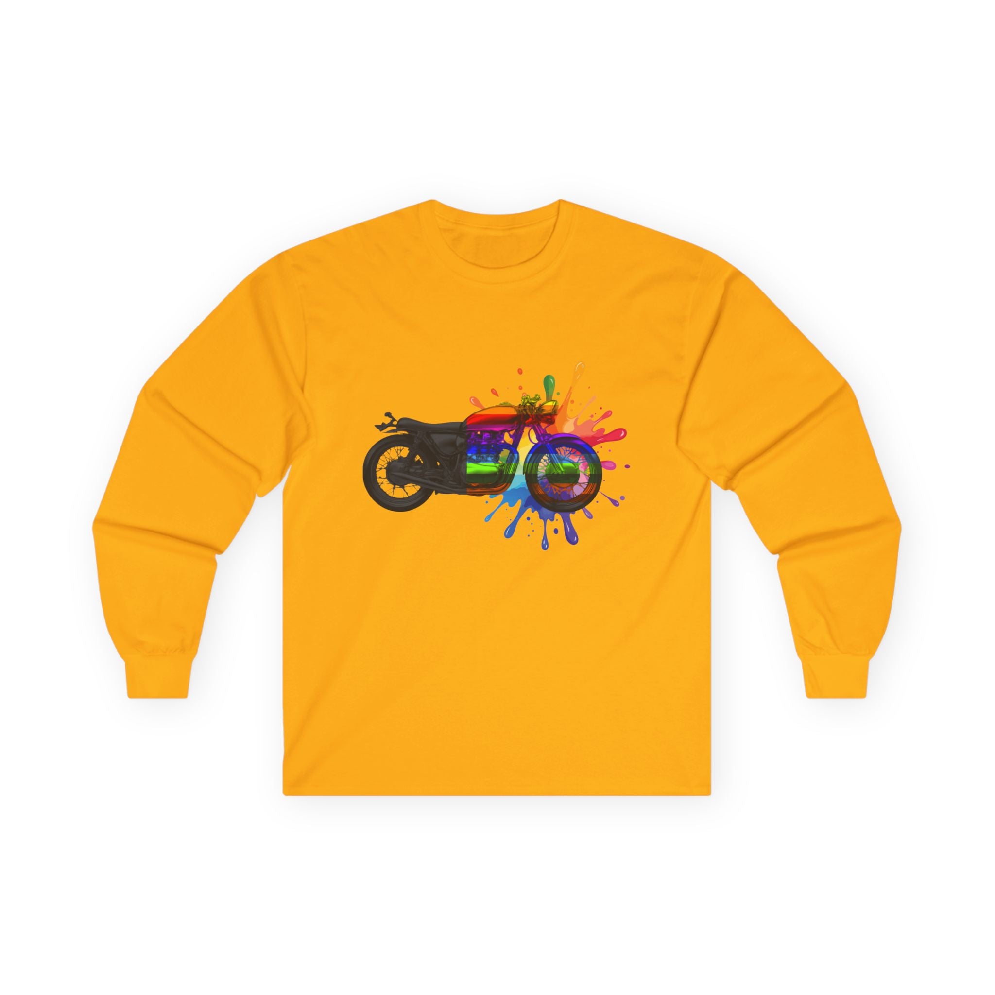 Long Sleeve Tee — 'The Power of Colours' Rainbow Motorcycle Graphic