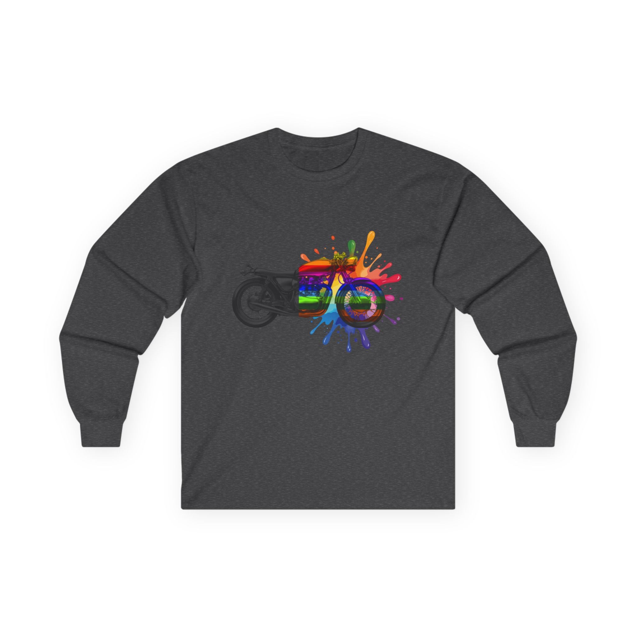 Long Sleeve Tee — 'The Power of Colours' Rainbow Motorcycle Graphic