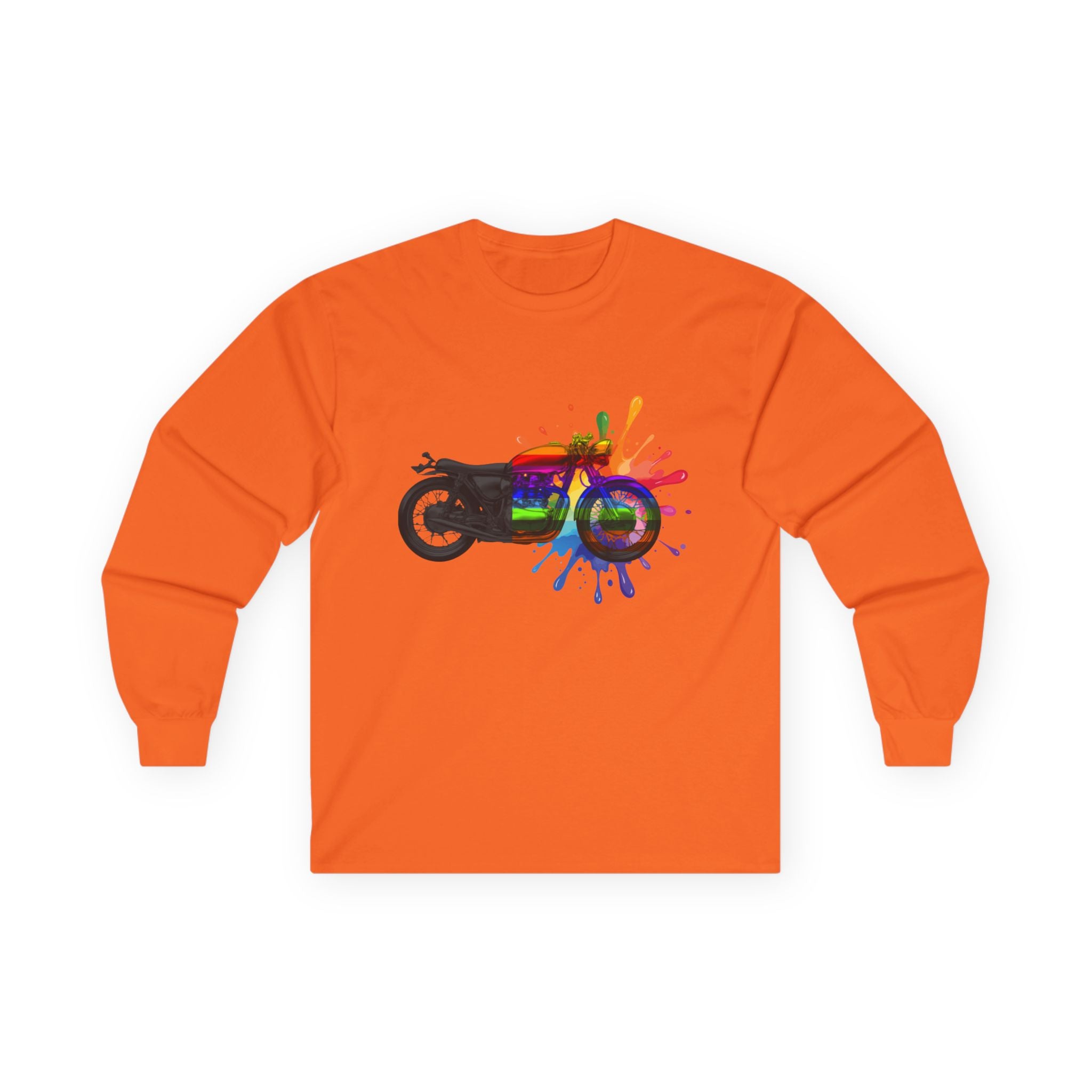 Long Sleeve Tee — 'The Power of Colours' Rainbow Motorcycle Graphic
