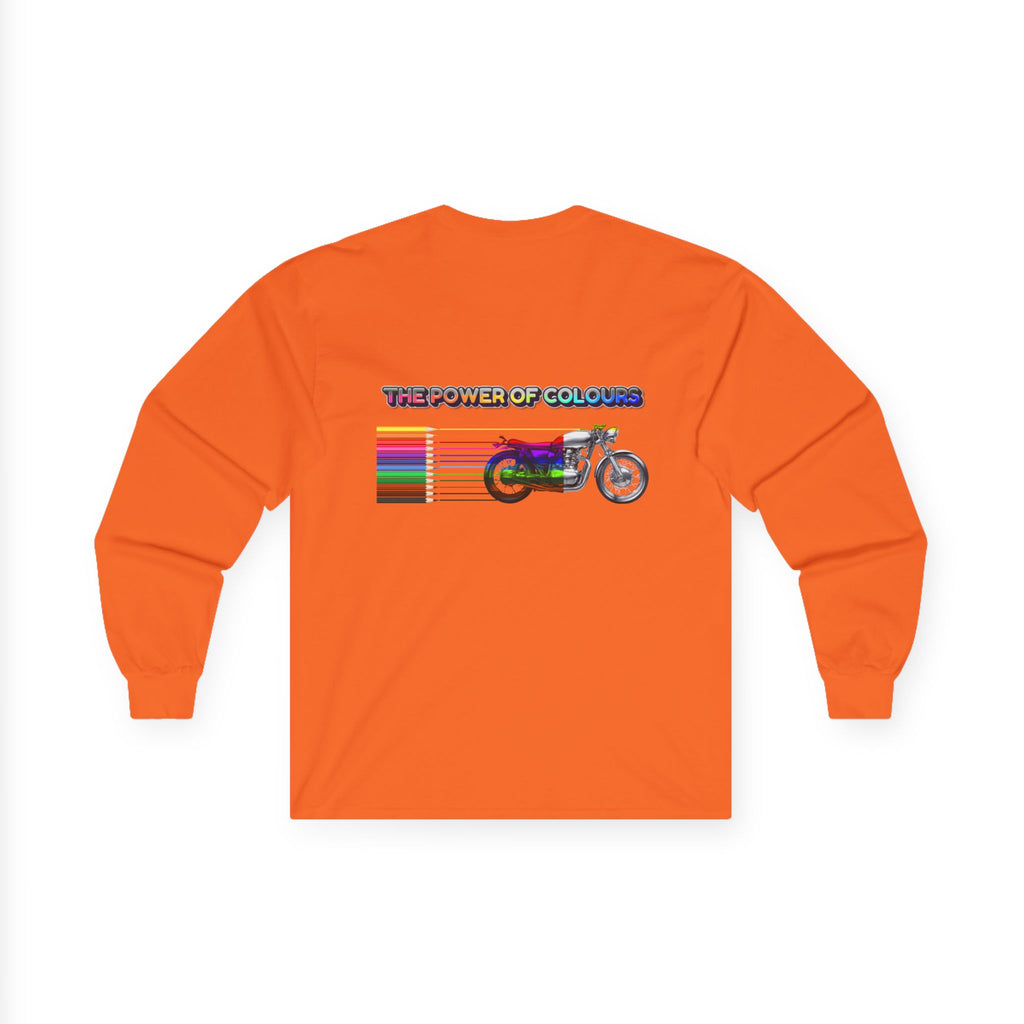 Long Sleeve Tee — 'The Power of Colours' Rainbow Motorcycle Graphic