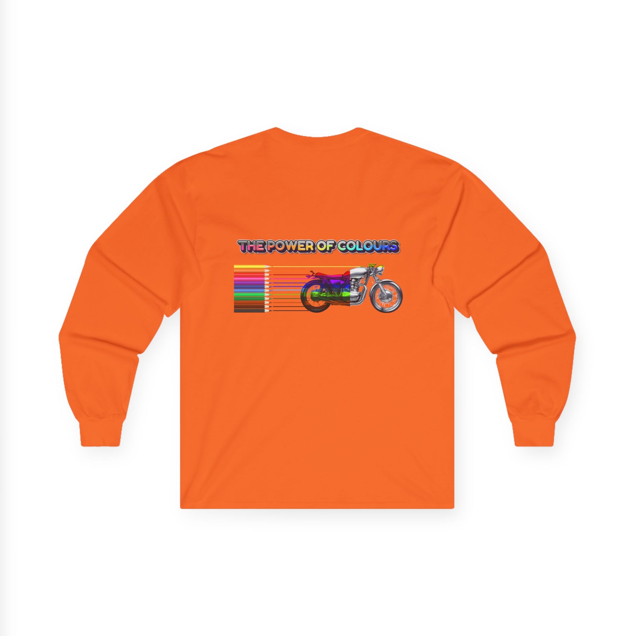 Long Sleeve Tee — 'The Power of Colours' Rainbow Motorcycle Graphic